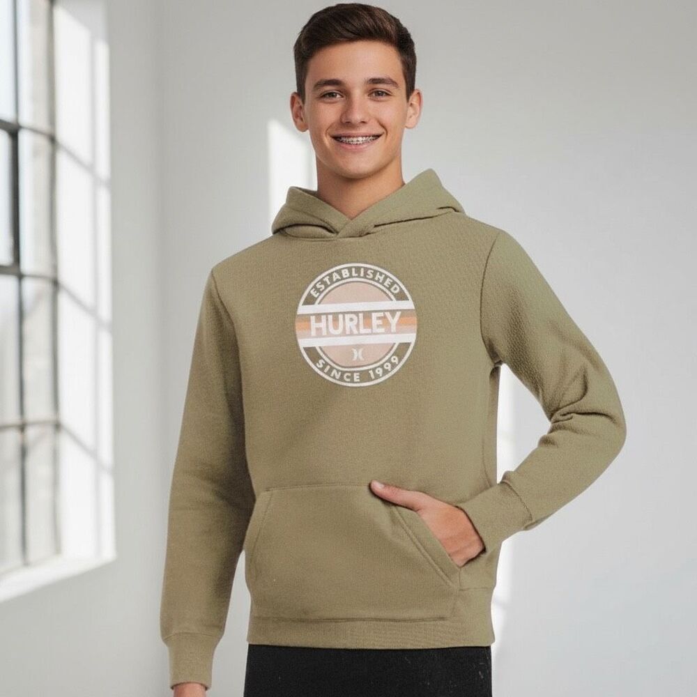NWT HURLEY Youth Fleece‎ Hoodie Sweatshirt Boys XL 18/20 Fern Green Kangaroo Pkt